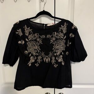 Black Embroidered Women’s Blouse - Floral Detail